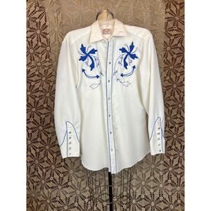Vintage 70s H Bar C California Ranchwear Western‎ Embroidered Cowboy Shirt -XL